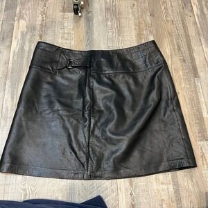 Vakko Sport Black Quilted Lamb Leather A-Line Mini Skirt Size 14